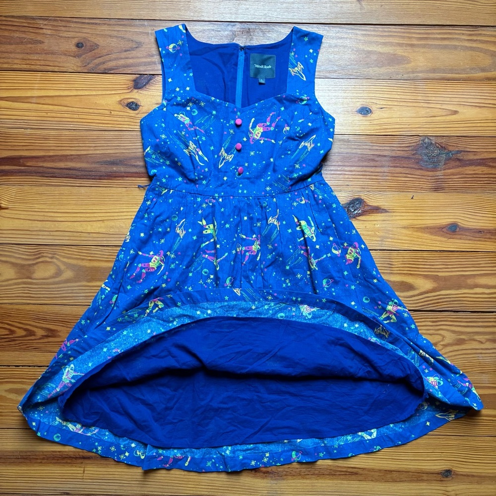 ModCloth Blue Fit and Flare Space Astronaut Dress, EUC, L - Picture 11 of 14